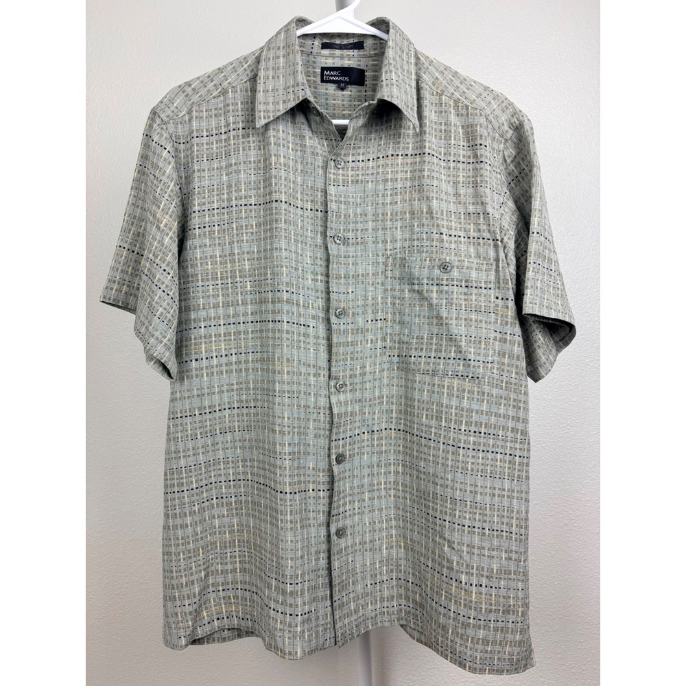 Marc Edwards Mens Grey 100% Silk Short Sleeve Button Up Shirt Size M RN 40330